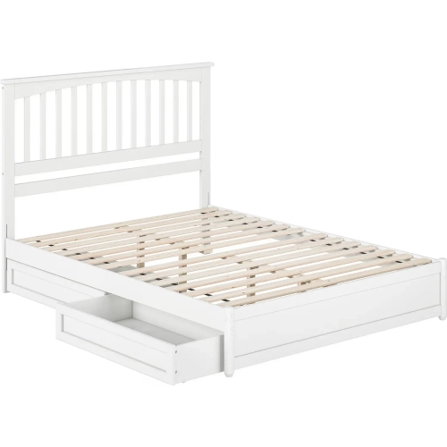 Everett Queen Platform Bed w/ Panel Footboard & 2 Drawers in White Wood