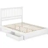 Everett Queen Platform Bed w/ Panel Footboard & 2 Drawers in White Wood
