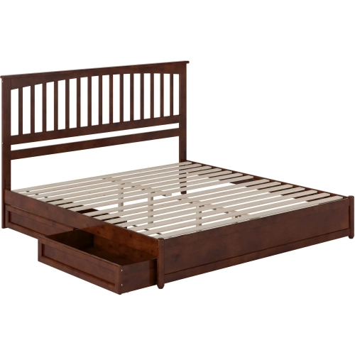 Everett King Platform Bed w/ Panel Footboard & 2 Drawers in Walnut Wood