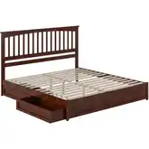 Everett King Platform Bed w/ Panel Footboard & 2 Drawers in Walnut Wood