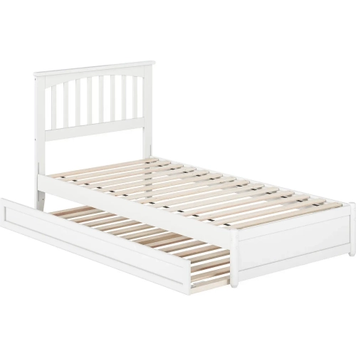 Everett Twin XL Platform Bed w/ Panel Footboard & Twin XL Trundle in White Wood