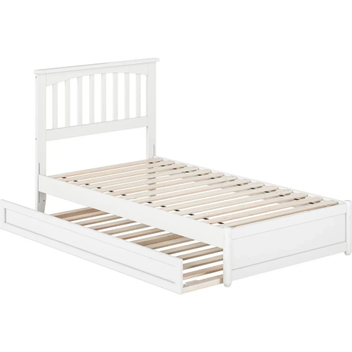 Everett Twin Platform Bed w/ Panel Footboard & Twin Trundle in White Wood