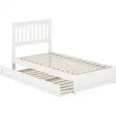 Everett Twin Platform Bed w/ Panel Footboard & Twin Trundle in White Wood