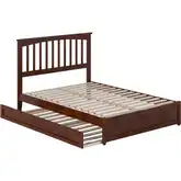 Everett Full Platform Bed w/ Panel Footboard & Twin Trundle in Walnut Wood