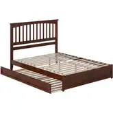 Everett Queen Platform Bed w/ Panel Footboard & Twin XL Trundle in Walnut Wood