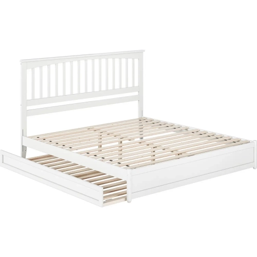 Everett King Platform Bed w/ Panel Footboard & Twin XL Trundle in White Wood