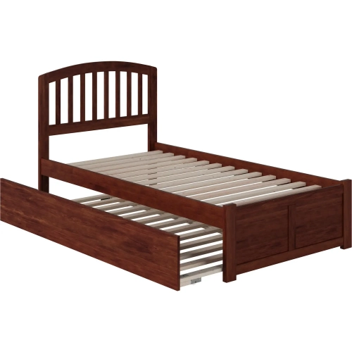 Richmond Twin XL Platform Bed w/ Footboard & Twin XL Trundle in Walnut Wood