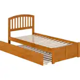 Richmond Twin XL Platform Bed w/ Footboard & Twin XL Trundle in Toffee Wood