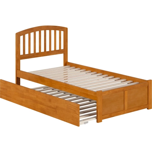 Richmond Twin Platform Bed w/ Footboard & Twin Trundle in Toffee Wood