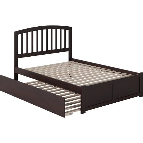 Richmond Full Platform Bed w/ Footboard & Twin Trundle in Espresso Wood