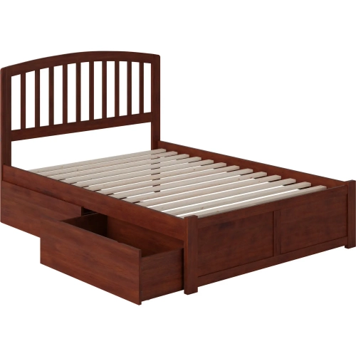 Richmond Full Platform Bed w/ Footboard & 2 Drawers in Walnut Wood