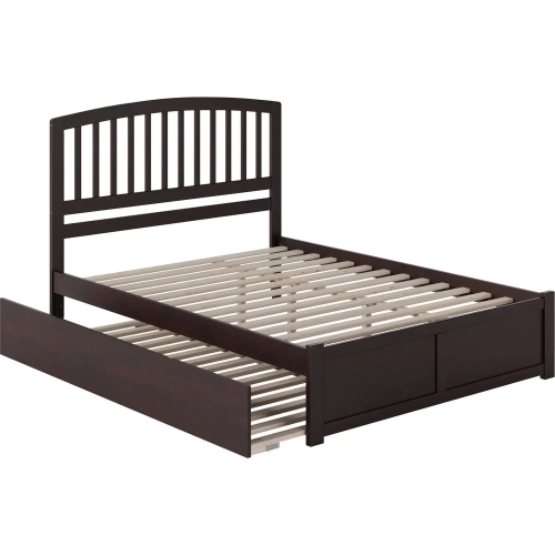 Richmond Queen Platform Bed w/ Footboard & Twin XL Trundle in Espresso Wood
