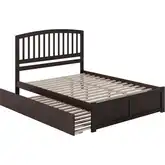 Richmond Queen Platform Bed w/ Footboard & Twin XL Trundle in Espresso Wood