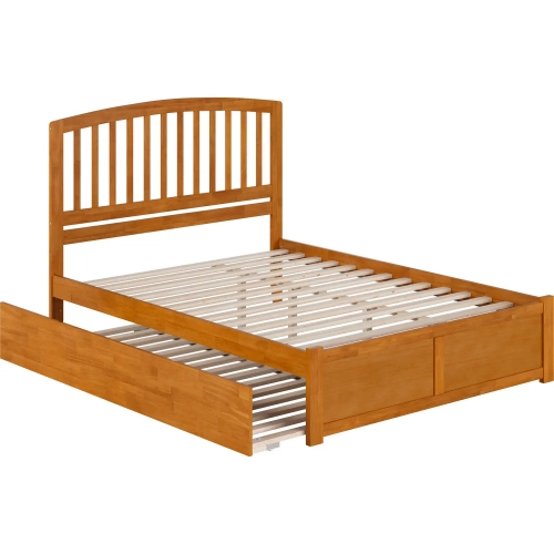 Richmond Queen Platform Bed w/ Footboard & Twin XL Trundle in Toffee Wood