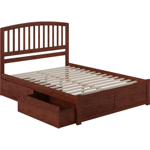 Richmond King Platform Bed w/ Footboard & 2 Drawers in Walnut Wood