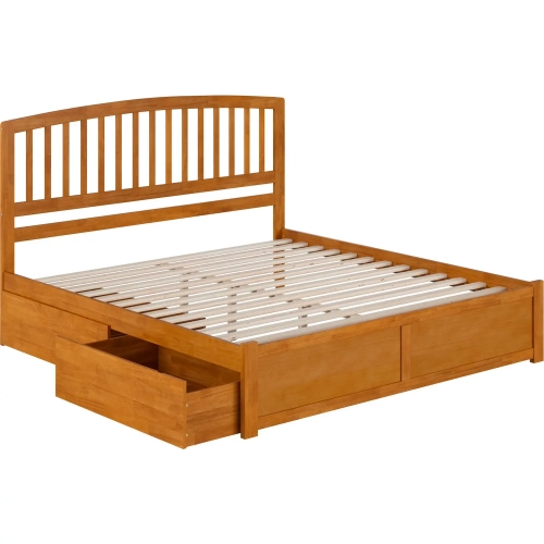 Richmond King Platform Bed w/ Footboard & 2 Drawers in Toffee Wood