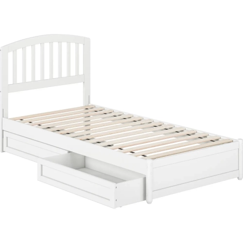 Lucia Twin XL Platform Bed w/ Panel Footboard & 2 Drawers in White Wood