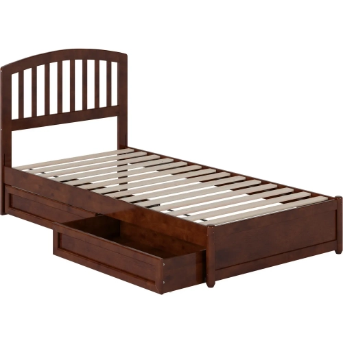 Lucia Twin XL Platform Bed w/ Panel Footboard & 2 Drawers in Walnut Wood