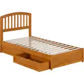Lucia Twin XL Platform Bed w/ Panel Footboard & 2 Drawers in Toffee Wood