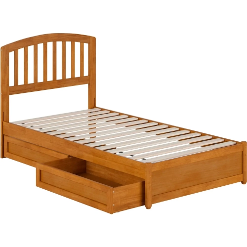 Lucia Twin Platform Bed w/ Panel Footboard & 2 Drawers in Toffee Wood