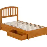 Lucia Twin Platform Bed w/ Panel Footboard & 2 Drawers in Toffee Wood