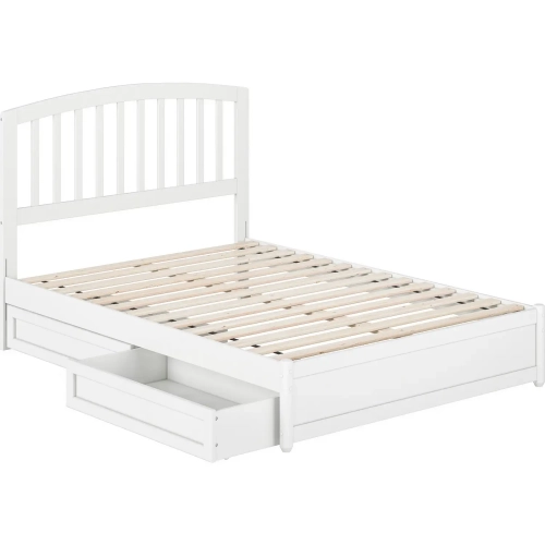 Lucia Full Platform Bed w/ Panel Footboard & 2 Drawers in White Wood