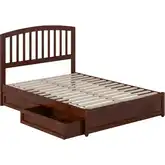 Lucia Full Platform Bed w/ Panel Footboard & 2 Drawers in Walnut Wood