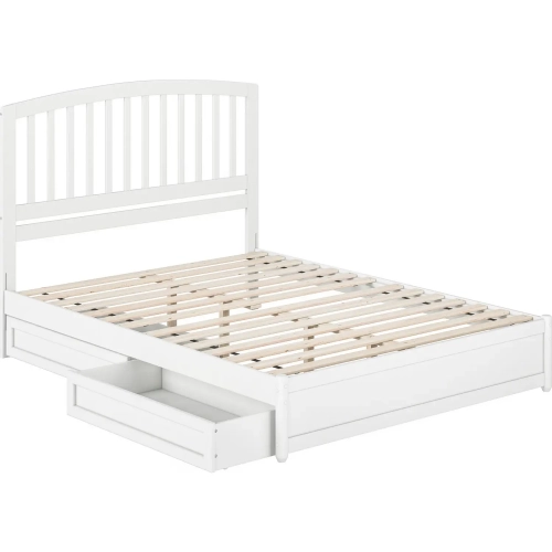 Lucia Queen Platform Bed w/ Panel Footboard & 2 Drawers in White Wood