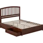 Lucia Queen Platform Bed w/ Panel Footboard & 2 Drawers in Walnut Wood