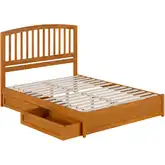 Lucia Queen Platform Bed w/ Panel Footboard & 2 Drawers in Toffee Wood