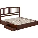 Lucia King Platform Bed w/ Panel Footboard & 2 Drawers in Walnut Wood