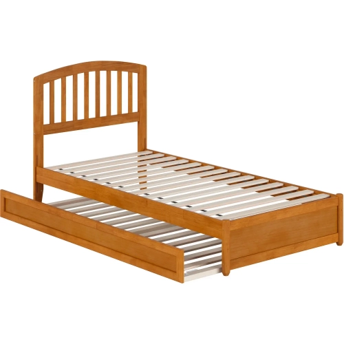 Lucia Twin XL Platform Bed w/ Panel Footboard & Twin XL Trundle in Toffee Wood