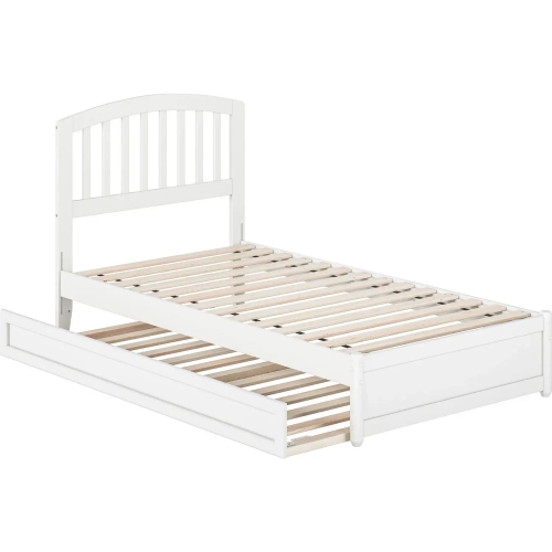 Lucia Twin Platform Bed w/ Panel Footboard & Twin Trundle in White Wood