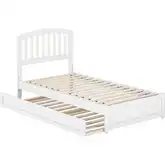 Lucia Twin Platform Bed w/ Panel Footboard & Twin Trundle in White Wood