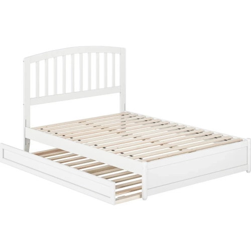 Lucia Full Platform Bed w/ Panel Footboard & Twin Trundle in White Wood