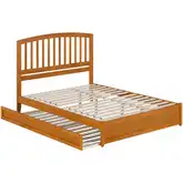Lucia Queen Platform Bed w/ Panel Footboard & Twin XL Trundle in Toffee Wood