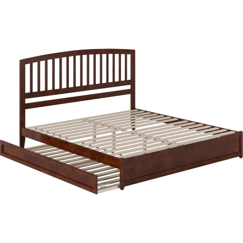 Lucia King Platform Bed w/ Panel Footboard & Twin XL Trundle in Walnut Wood