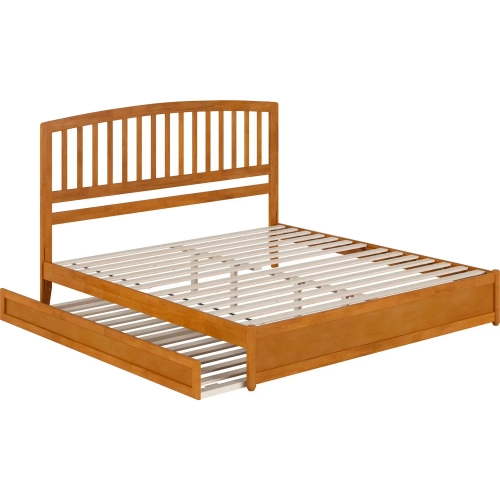 Lucia King Platform Bed w/ Panel Footboard & Twin XL Trundle in Toffee Wood