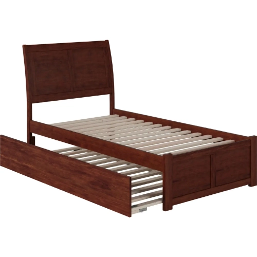 Portland Twin Extra Long Bed with Footboard & Twin Extra Long Trundle in Walnut