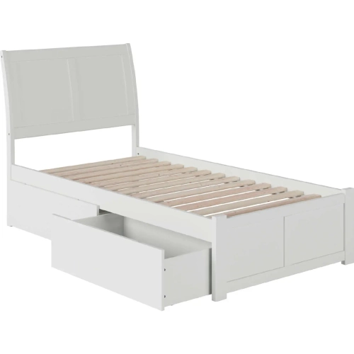 Portland Twin XL Bed with Flat Panel Footboard & 2 Bed Drawers in White