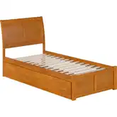 Portland Twin XL Platform Bed with Footboard, 2 Drawers & Charging in Light Toffee