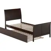 Portland Twin XL Platform Bed w/ Footboard & Twin XL Trundle in Espresso Wood
