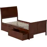 Portland Twin XL Platform Bed w/ Footboard & Drawers in Walnut Wood