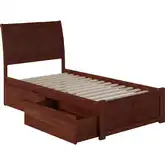Portland Twin Bed with Flat Panel Footboard & 2 Urban Bed Drawers in Antique Walnut
