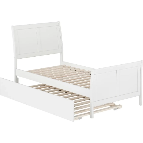 Portland Twin Platform Bed w/ Footboard & Twin Trundle in White Wood