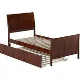 Portland Twin Platform Bed w/ Footboard & Twin Trundle in Walnut Wood