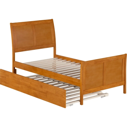 Portland Twin Platform Bed w/ Footboard & Twin Trundle in Toffee Wood