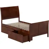 Portland Twin Platform Bed w/ Footboard & Drawers in Walnut Wood