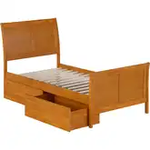 Portland Twin Platform Bed w/ Footboard & Drawers in Toffee Wood