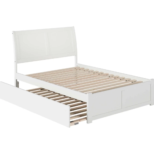 Portland Full Bed with Flat Panel Footboard & Urban Trundle in White